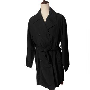 Sigrid Olsen black nylon trench coat mid length size small